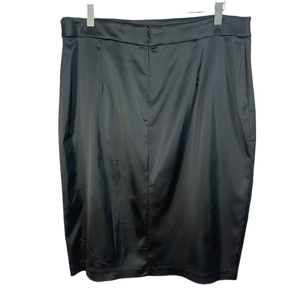 Tadashi Shoji Black Satin Classic Pencil Skirt Knee Length Plus Size 16 - Picture 2 of 9